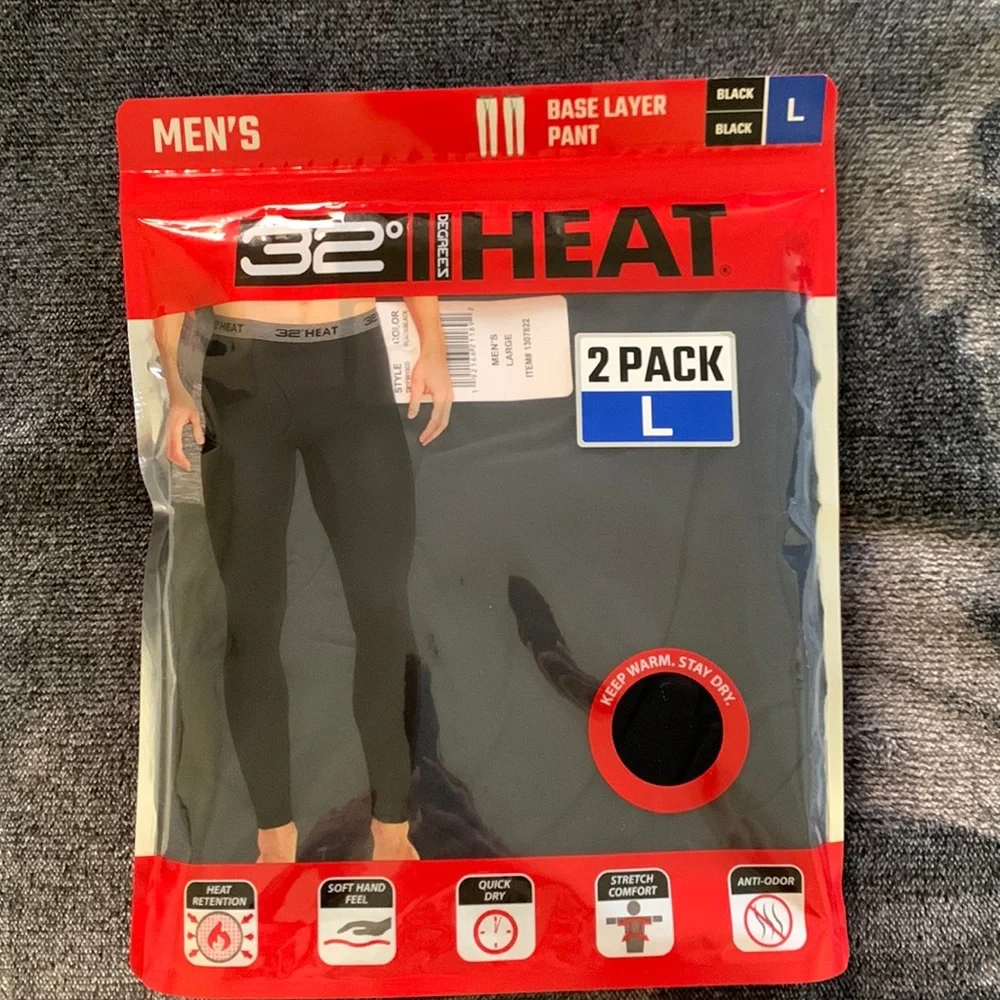NWT. 32 Degrees Heat. MEN'S 2 Pack LIGHTWEIGHT LEGGING Large - Picture 2 of 6